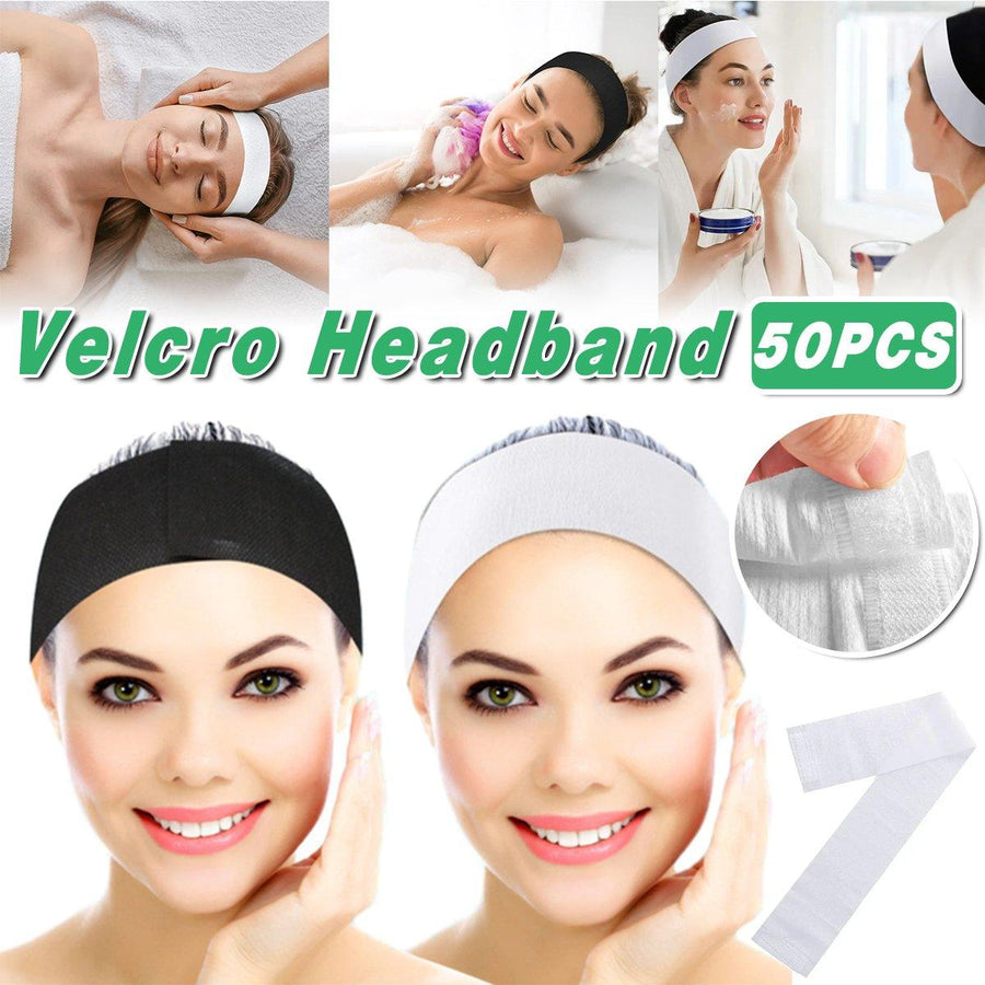 50pcs Disposable Velcro Hair Ties Elastic Nonwoven Hair Ties for Beauty Salon - Black