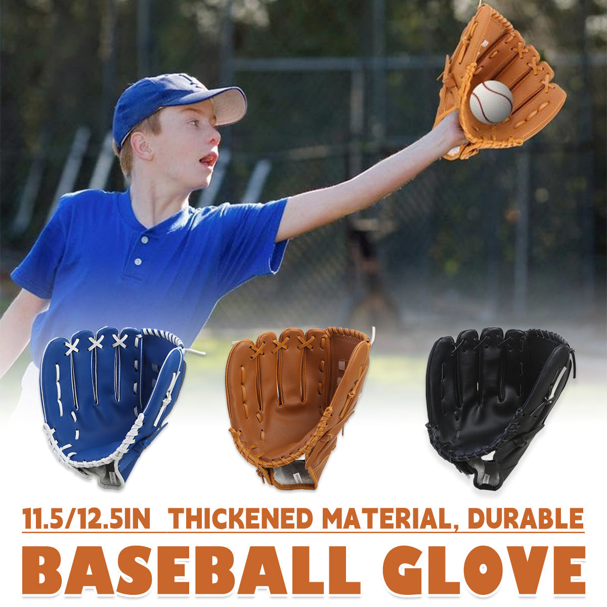 Baseball Glove Thickened Softball Glove Pitcher Mitt Sports Training Outdoor - Brown - 12.5in