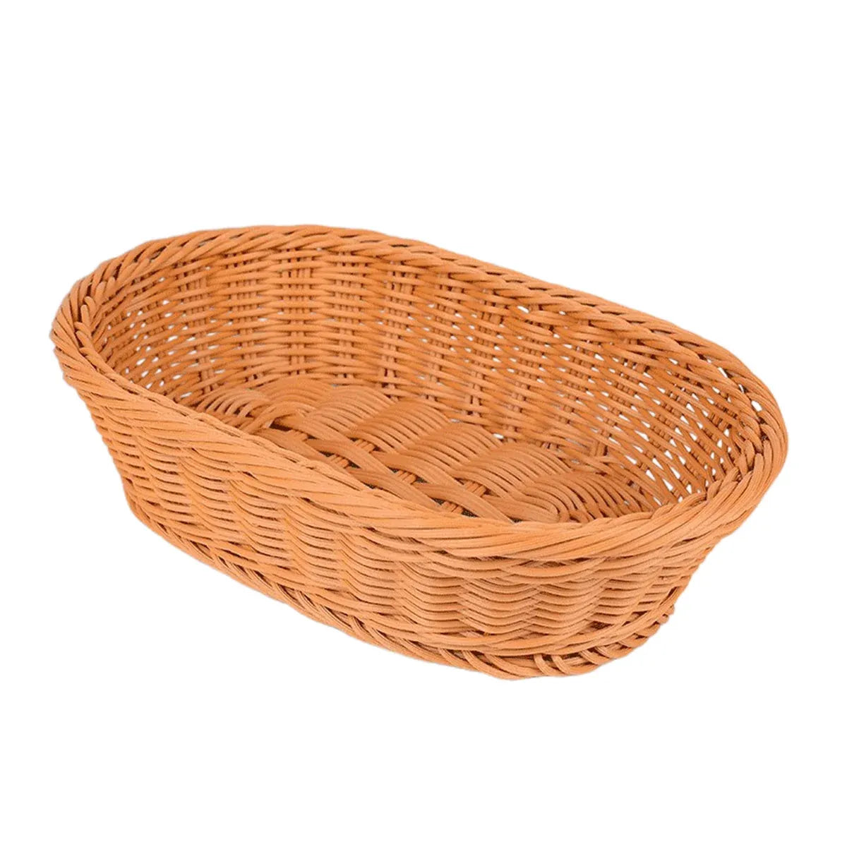 Imitation Rattan Plastic Basket Bread Fruit Vegetable Snack Storage Display Bin - 35cm