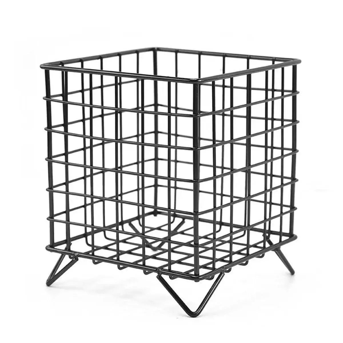 Large Wrought Iron Storage Basket Desktop Organizer Box for Dormitory Cosmetics - Black