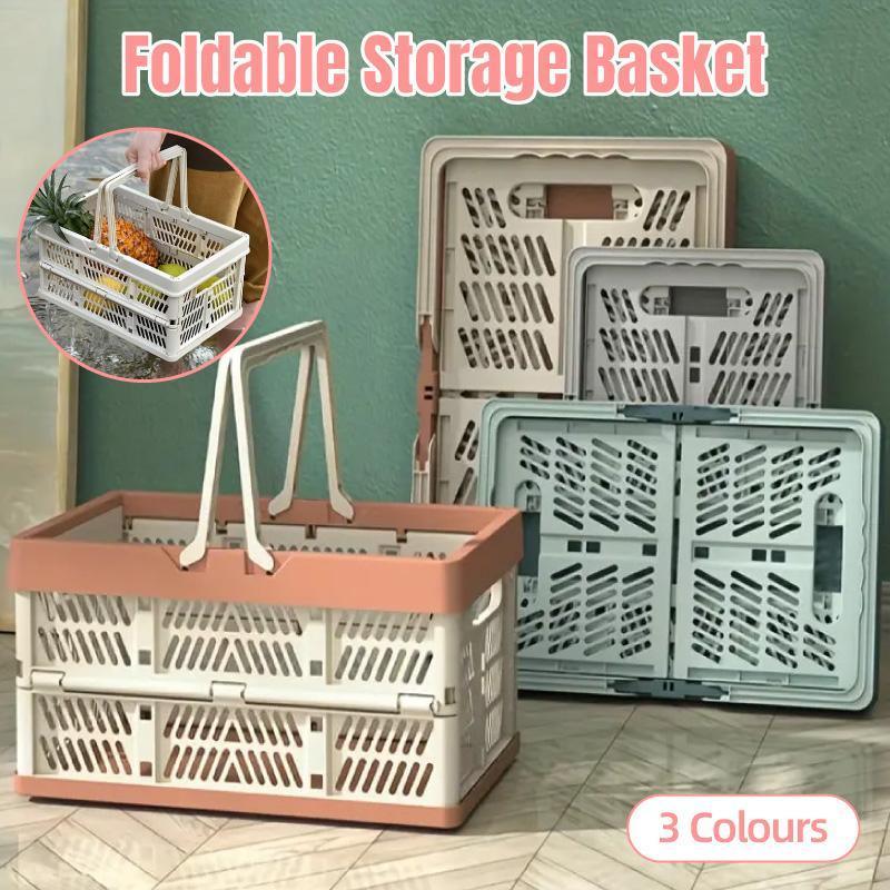 Foldable Portable Picnic Basket Lightweight Storage Basket for Outdoor Use - Pink