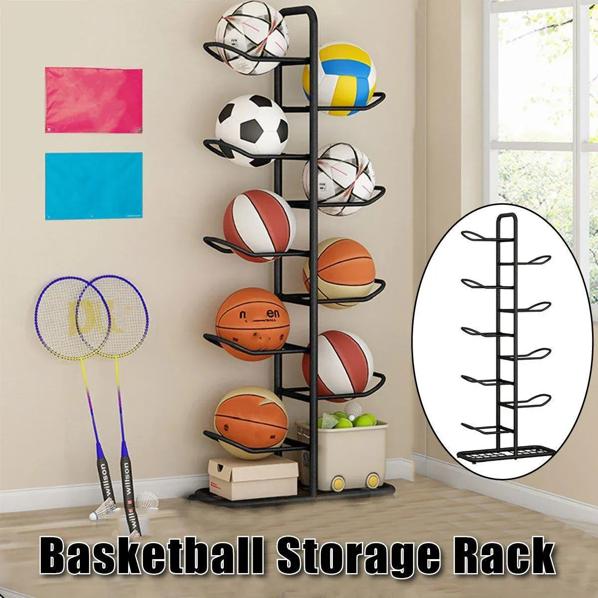Multi-Layer Basketball Storage Rack Iron Frame Sports Equipment Organiser Shelf
