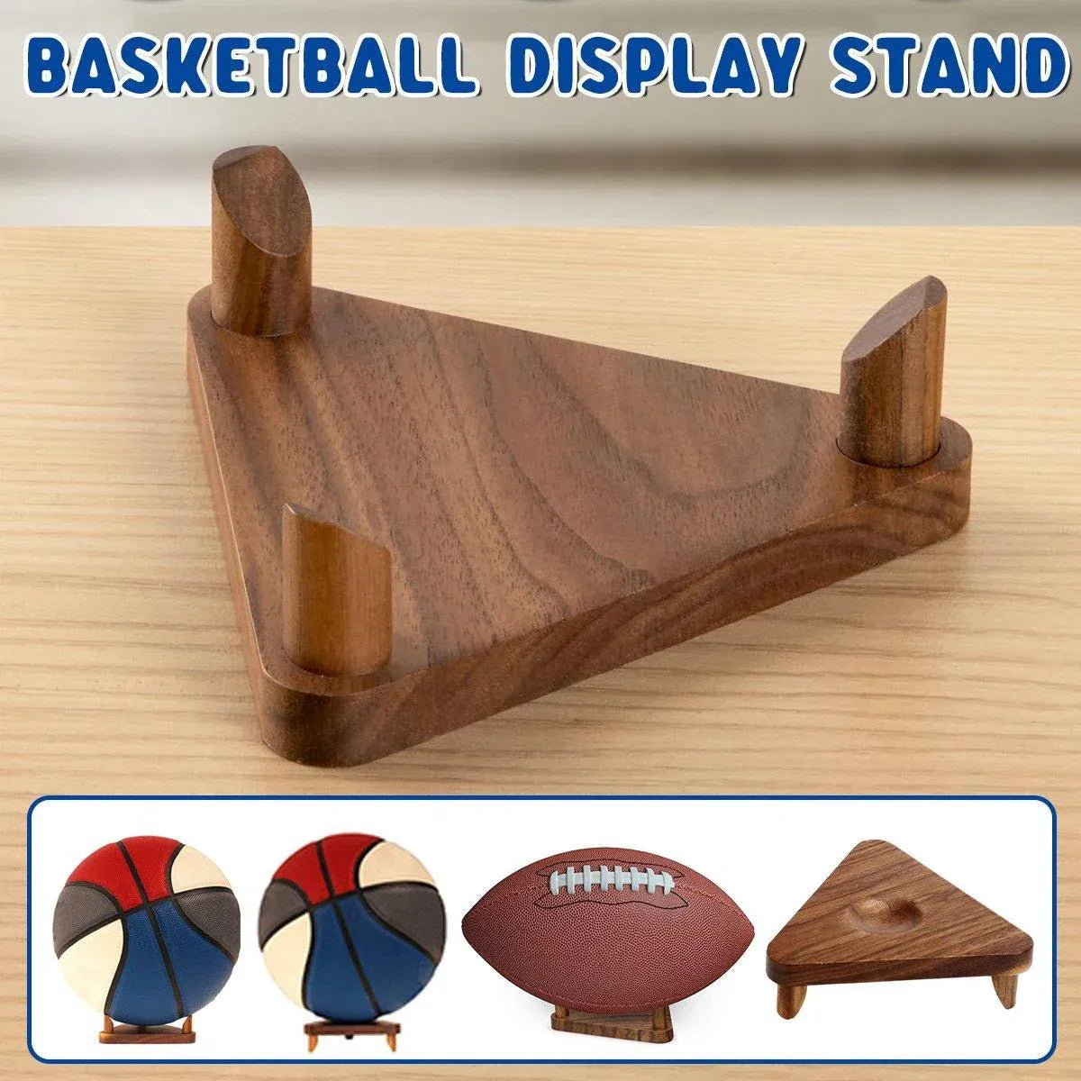 Wooden Triangular Stand Ball Storage Rack Basketball Football Holder Display