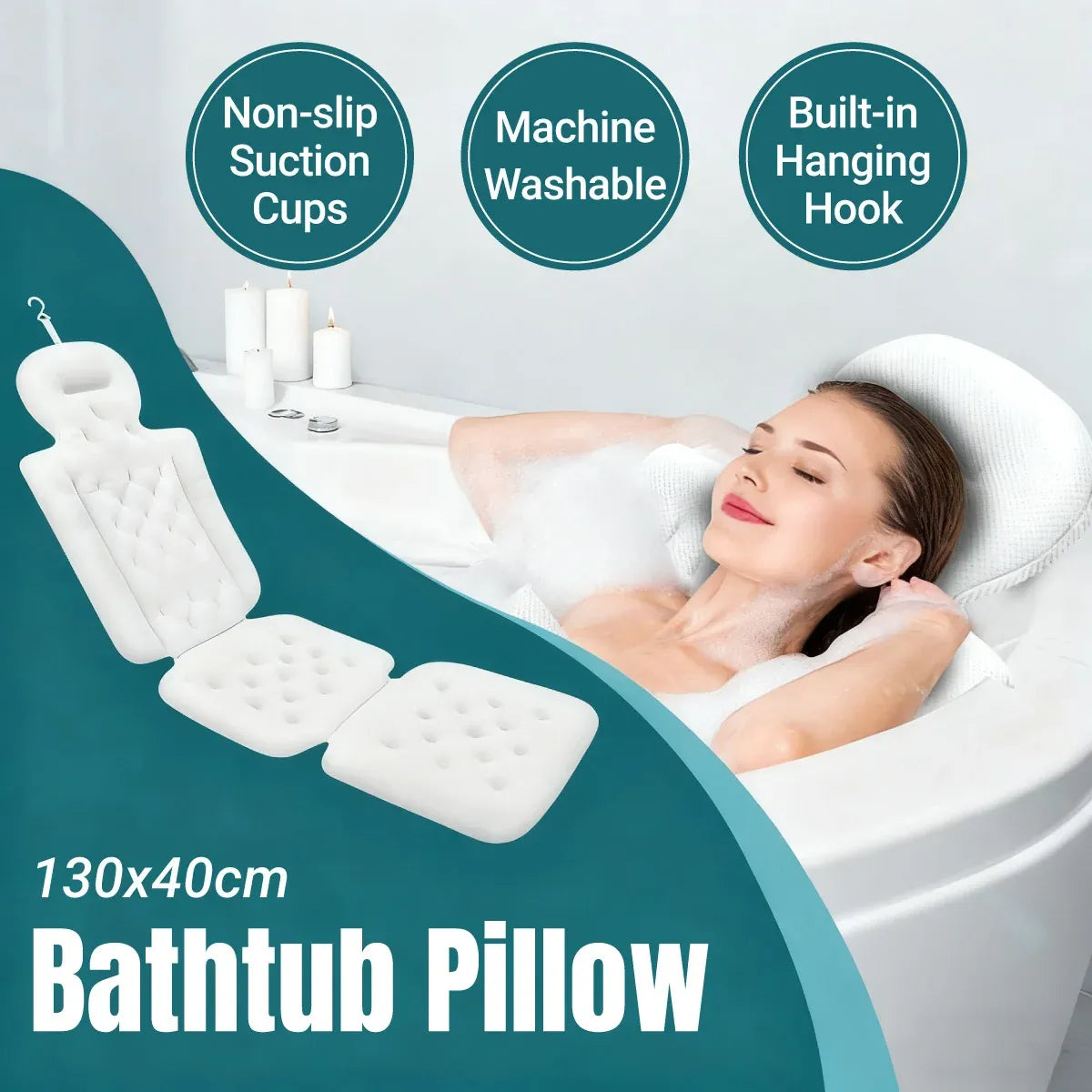 Bathtub Non Slip Comfort Pillow Soft Waterproof for Bathroom Spa