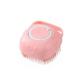 Pet Massage Bath Brush For Dog Cat Shampoo Dispenser Silicone Scrubber Wash Tool - Pink