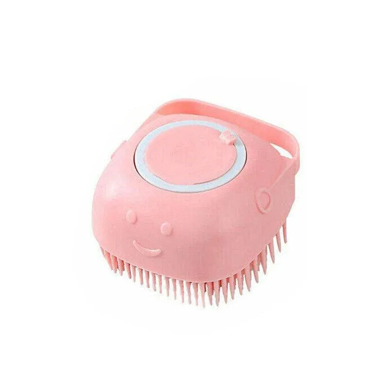 Pet Massage Bath Brush For Dog Cat Shampoo Dispenser Silicone Scrubber Wash Tool - Pink