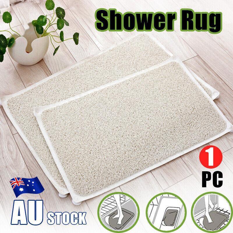 Anti Slip Shower Mat Loofah Surface Bath Rug 70x40cm White PVC Bathroom Carpet