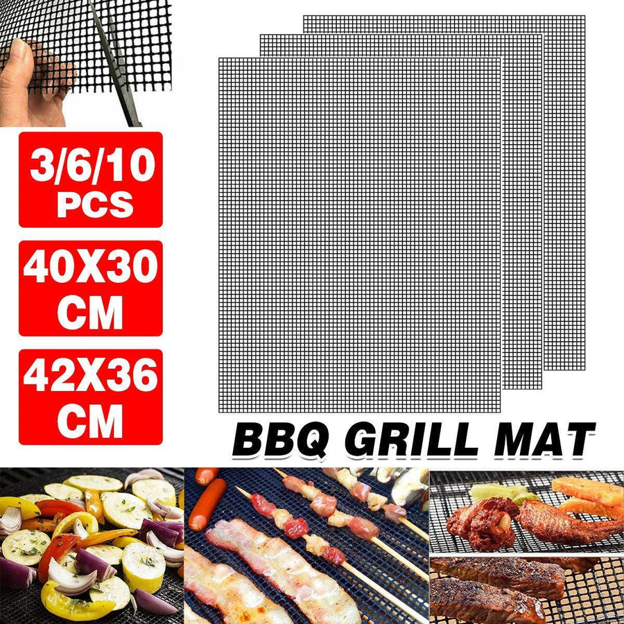 3/6/10PCS Non-Stick BBQ Grill Mat Mesh Liner Cooking Barbecue Sheet Baking Pad - 40X30cm-6PCS