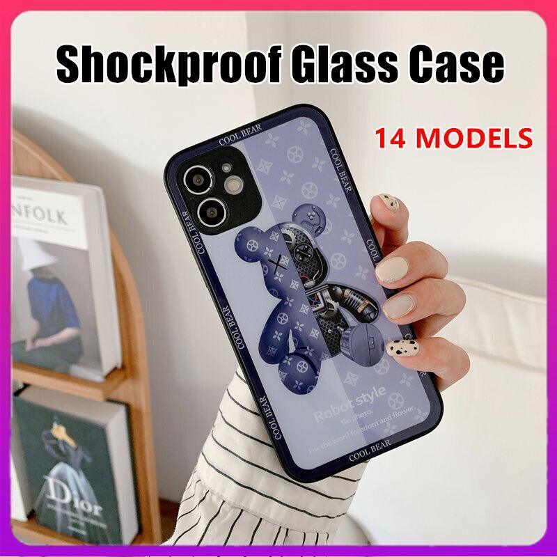 For iPhone 13 Pro Max 12 11XS XR Luxury Cool Bear Shockproof Glass Case Purple - iPhone 12Pro