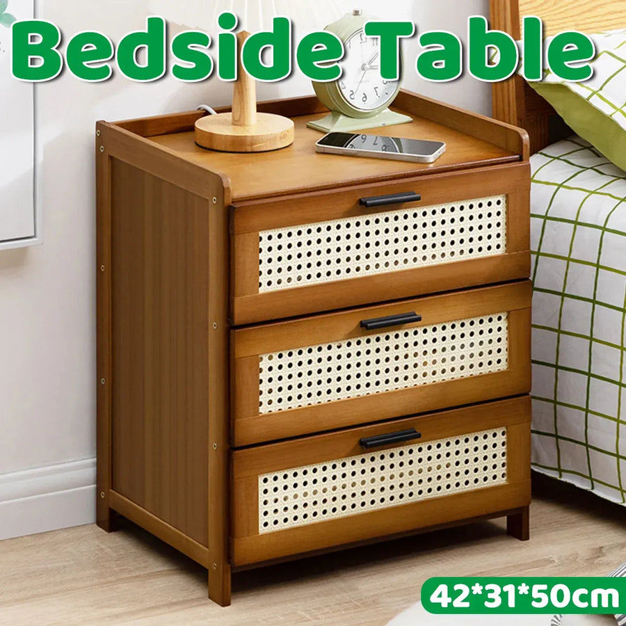 3-Layer Drawer Bedroom Nightstand Large Storage Stable Structure Space Saving