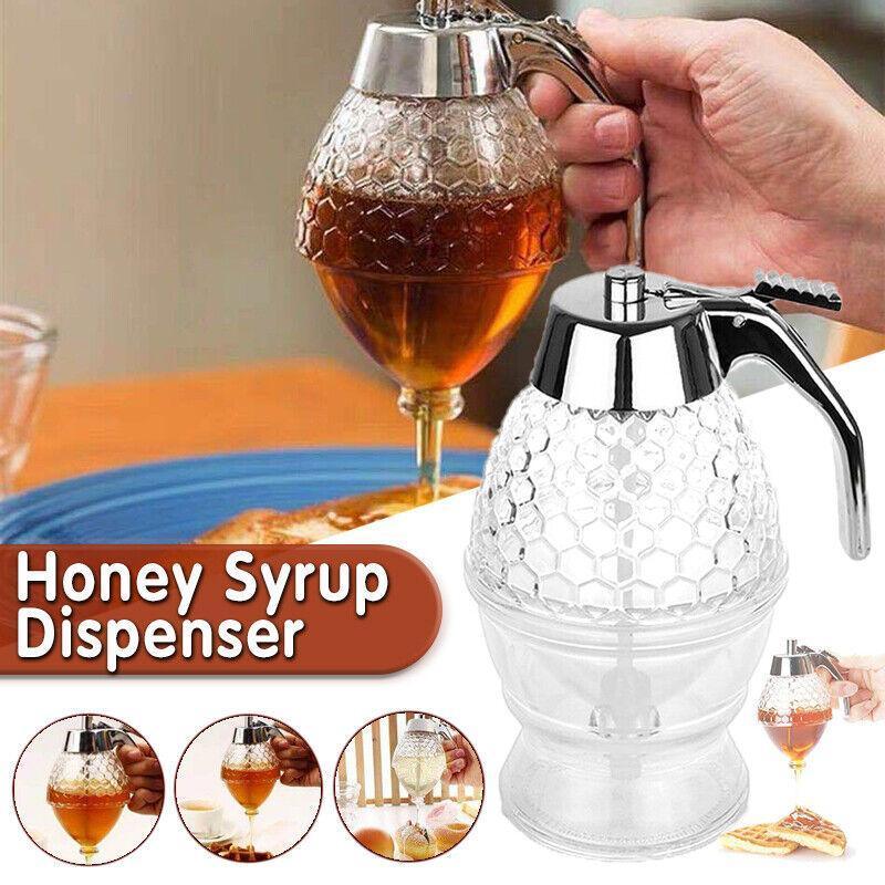 Honey Syrup Dispenser with Stand Bottom Flow Trigger Jar for Kitchen Use