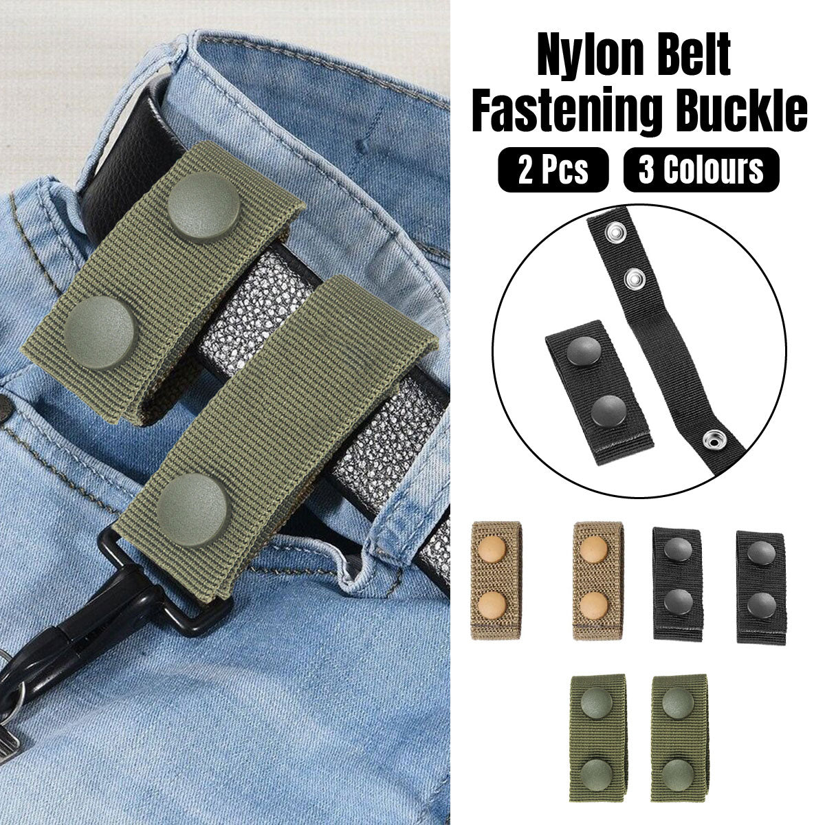 2PCS Outdoor Tactical Belt Loop Snap On Retainer Buckle Clip Holder Hiking Gear - Black