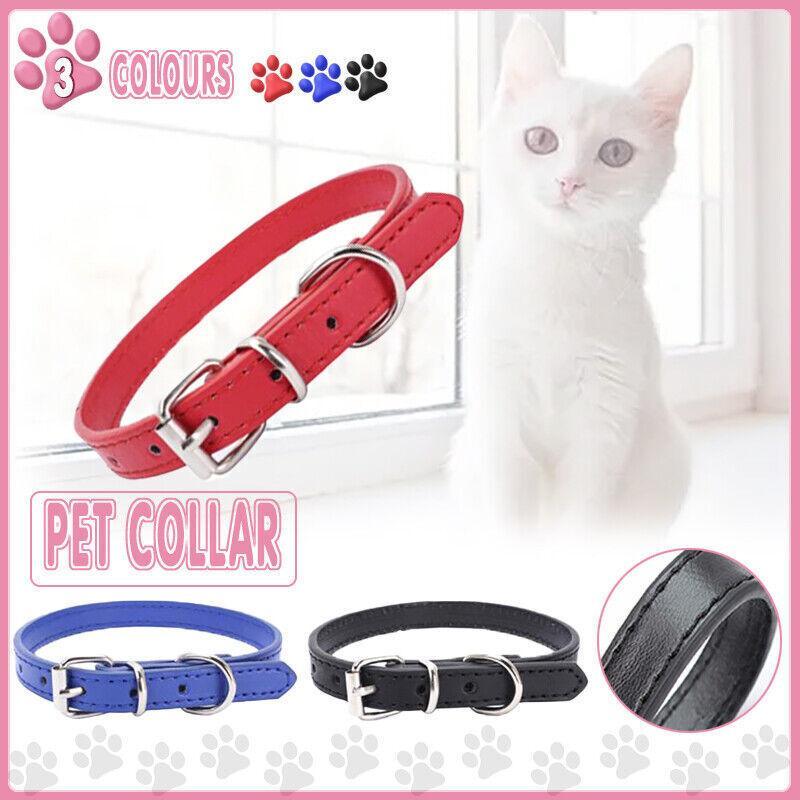 Dog Collar Pet Puppy Adjustable Neck Strap Pu Leather S - Blue