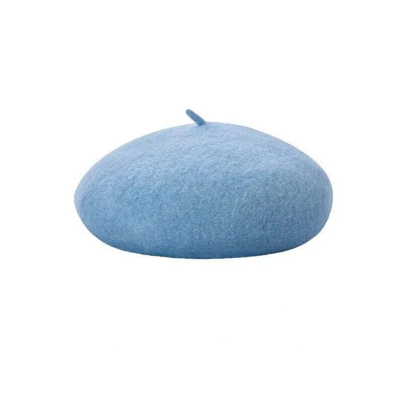 Women Ladies Beanie Wool French Beret Newsboy Hat Cap Winter Warm Hats Girls - Blue