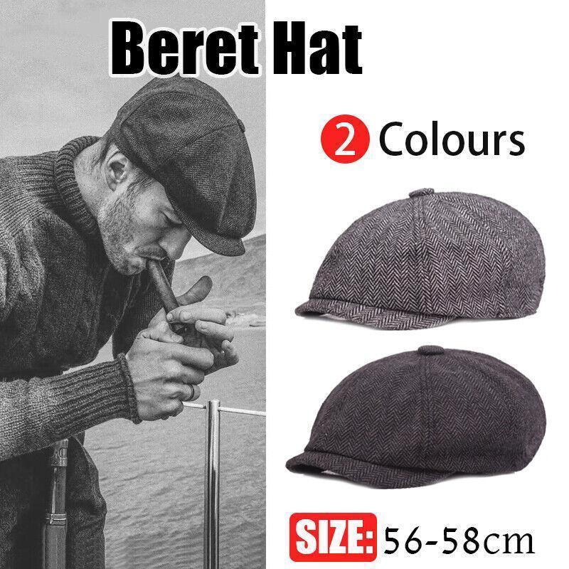 8 Panels Newsboy Flat Cap Peaky Blinders Baker Golf Driving Boy Mens Beret Hat - Dark Grey
