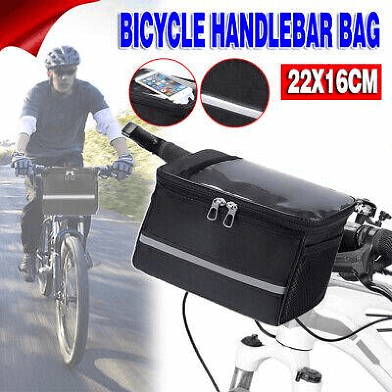 Waterproof Bicycle Handlebar Bag with Touchscreen Phone Pocket and Reflective Strip