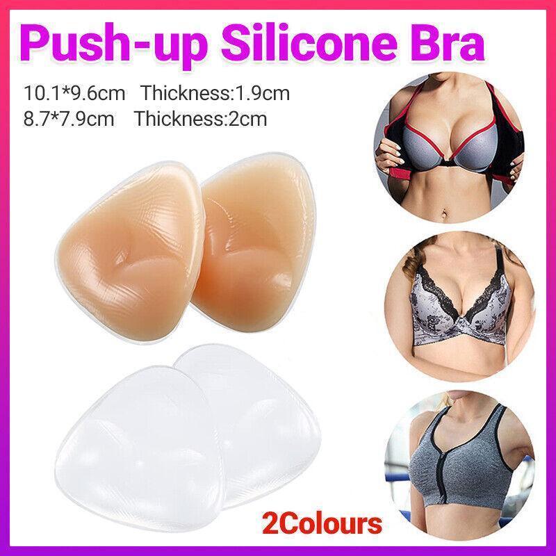 Triangle Push-Up Silicone Bra Inserts Breasts Pad Bikini Bra Cleavage Enhancers - Transparent-Small