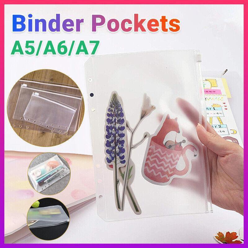 12X A5/A6/A7 Binder Pocket Zipper 6 Holes Pvc Document Filling Bags Clear Kit - A6(17*11CM)