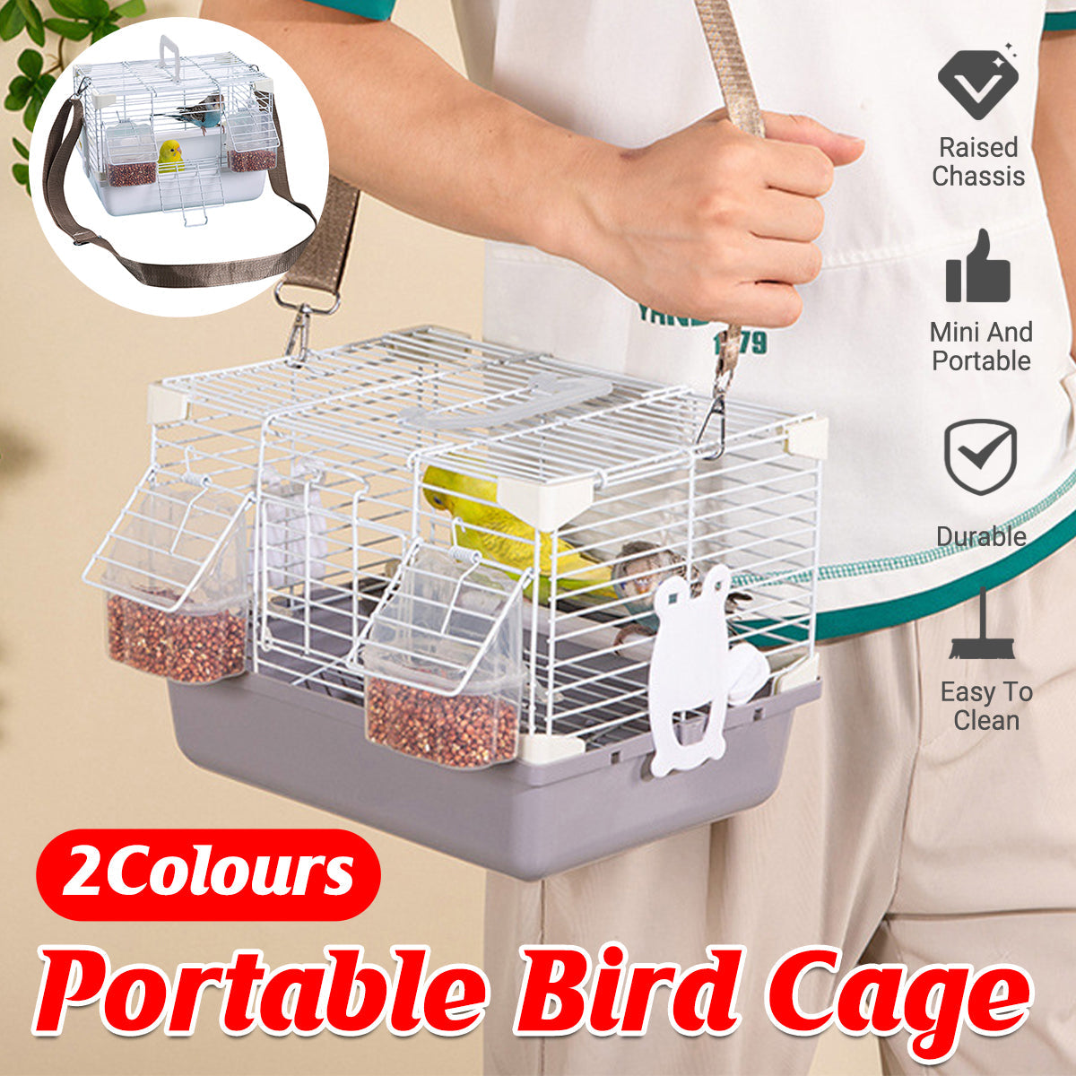 Portable Bird Carrier Cage Backpack Travel Bird Cage Outdoor Ventilated Pet Bag - Grey