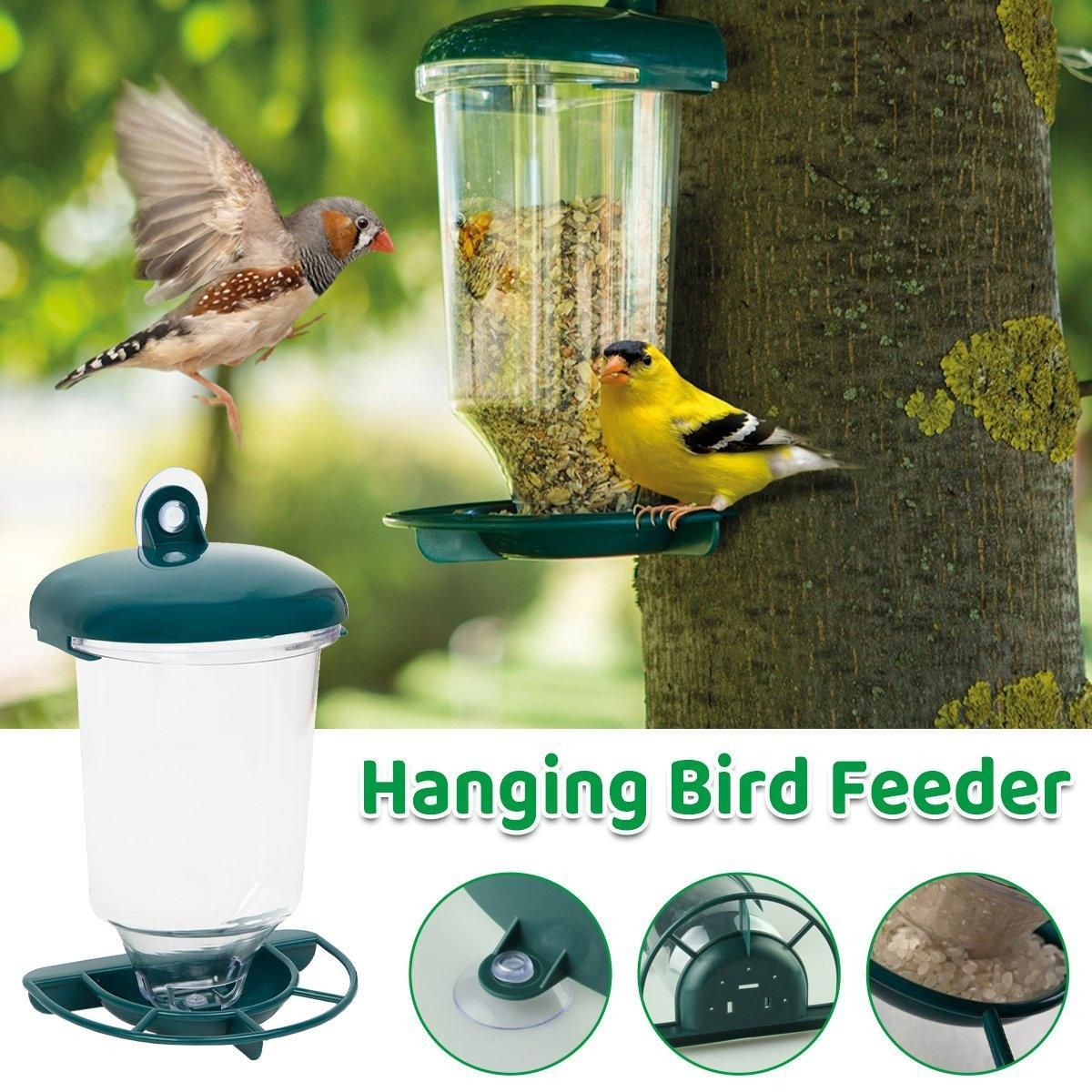 Clear Plastic Automatic Bird Feeder Suspended Suction Cup Feeder with Cover