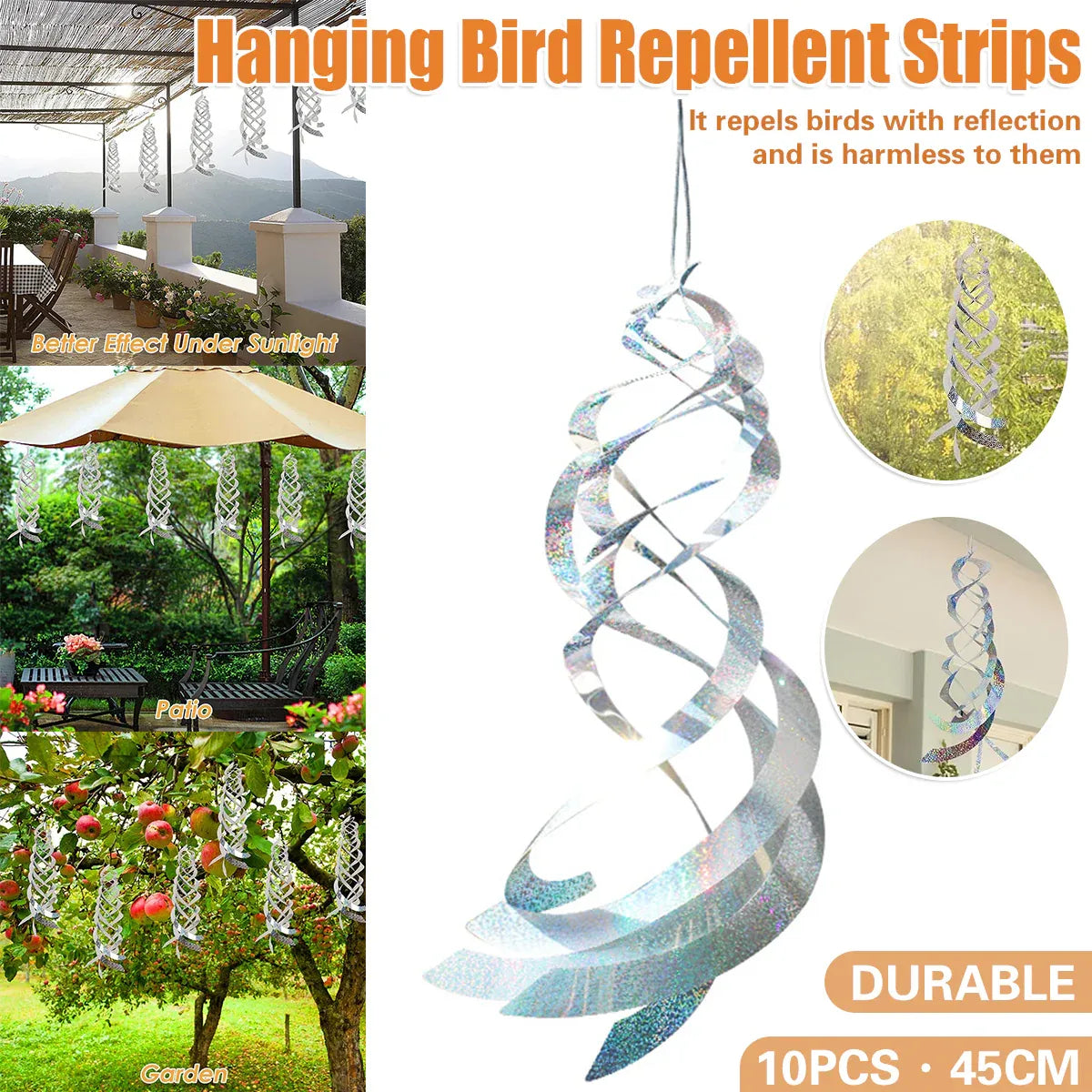 10PCS Hanging Reflective Bird Deterrent Wind Spinner Outdoor Garden Yard