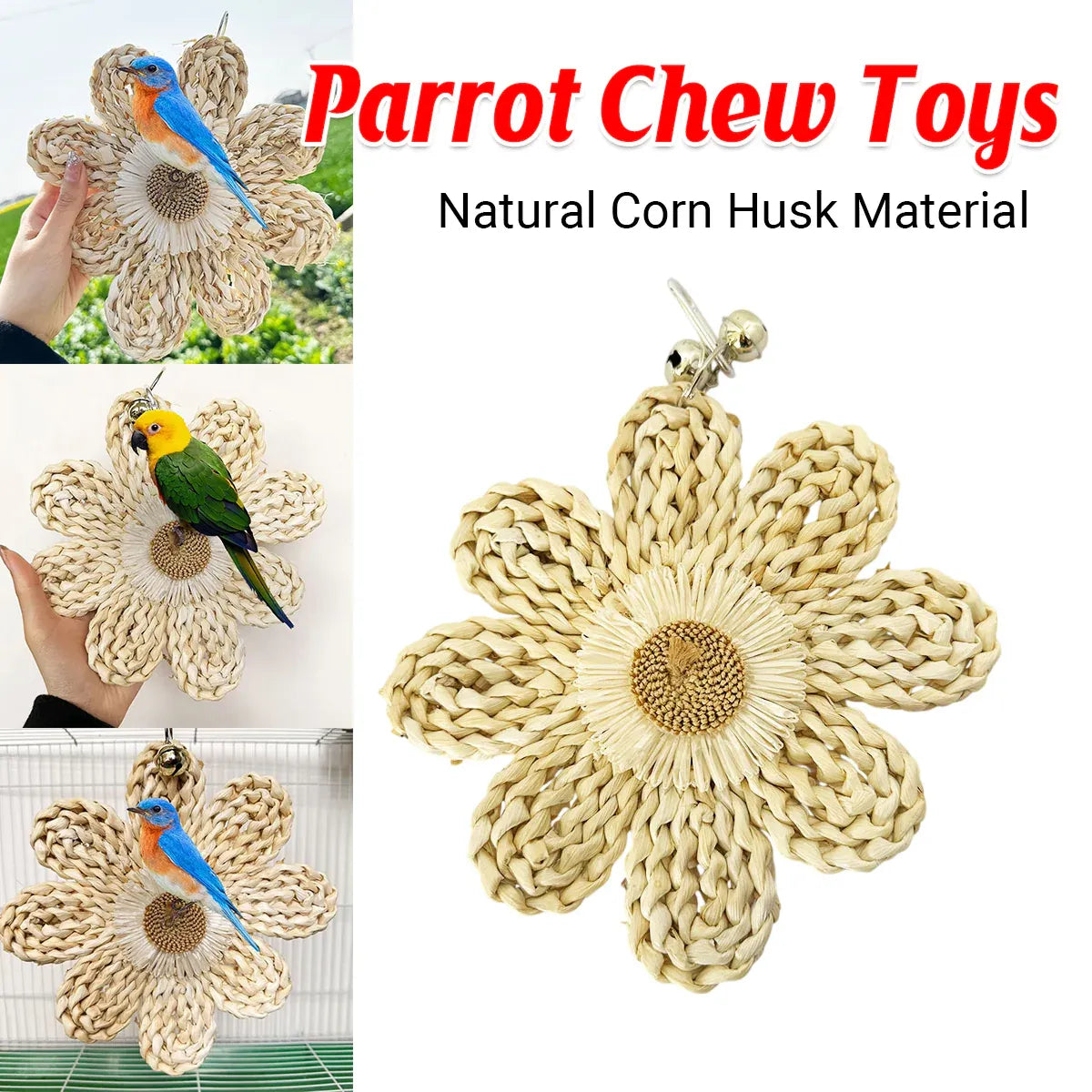 Parrot Corn Husk Chew Toy Large Woven Flower Cage Hanging