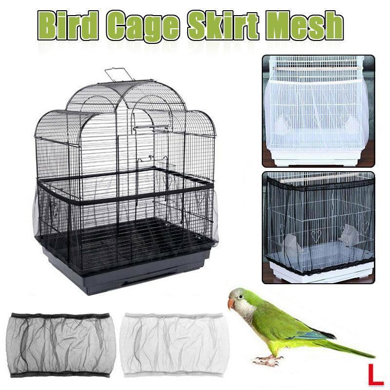 L Size Shell Skirt Mesh Cover Pet Bird Cage Guard Nylon Net Seed Catcher - White
