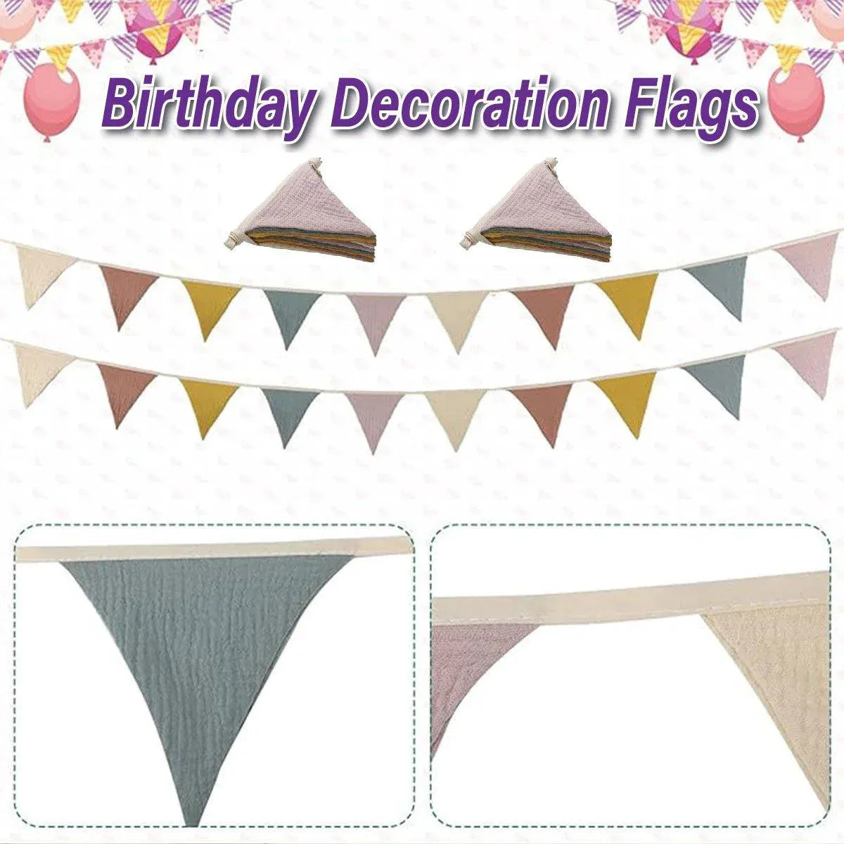 2PCS Triangle Bunting Flag Garland Hanging Flag Banner for Wedding Parties