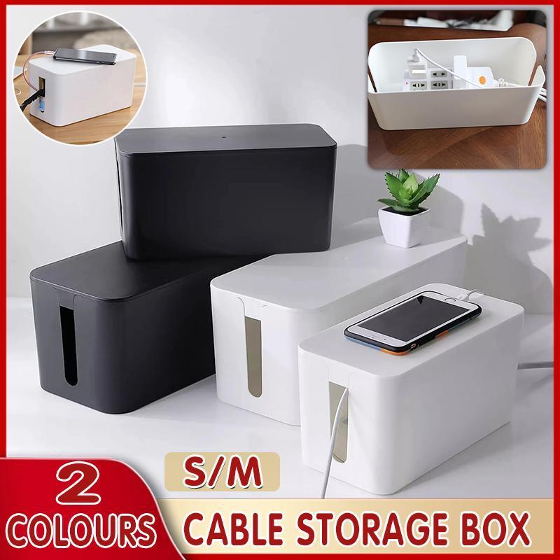 Large Cable Wire Storage Box Case Cord Management Socket Tidy Organizer with Lid - Black S