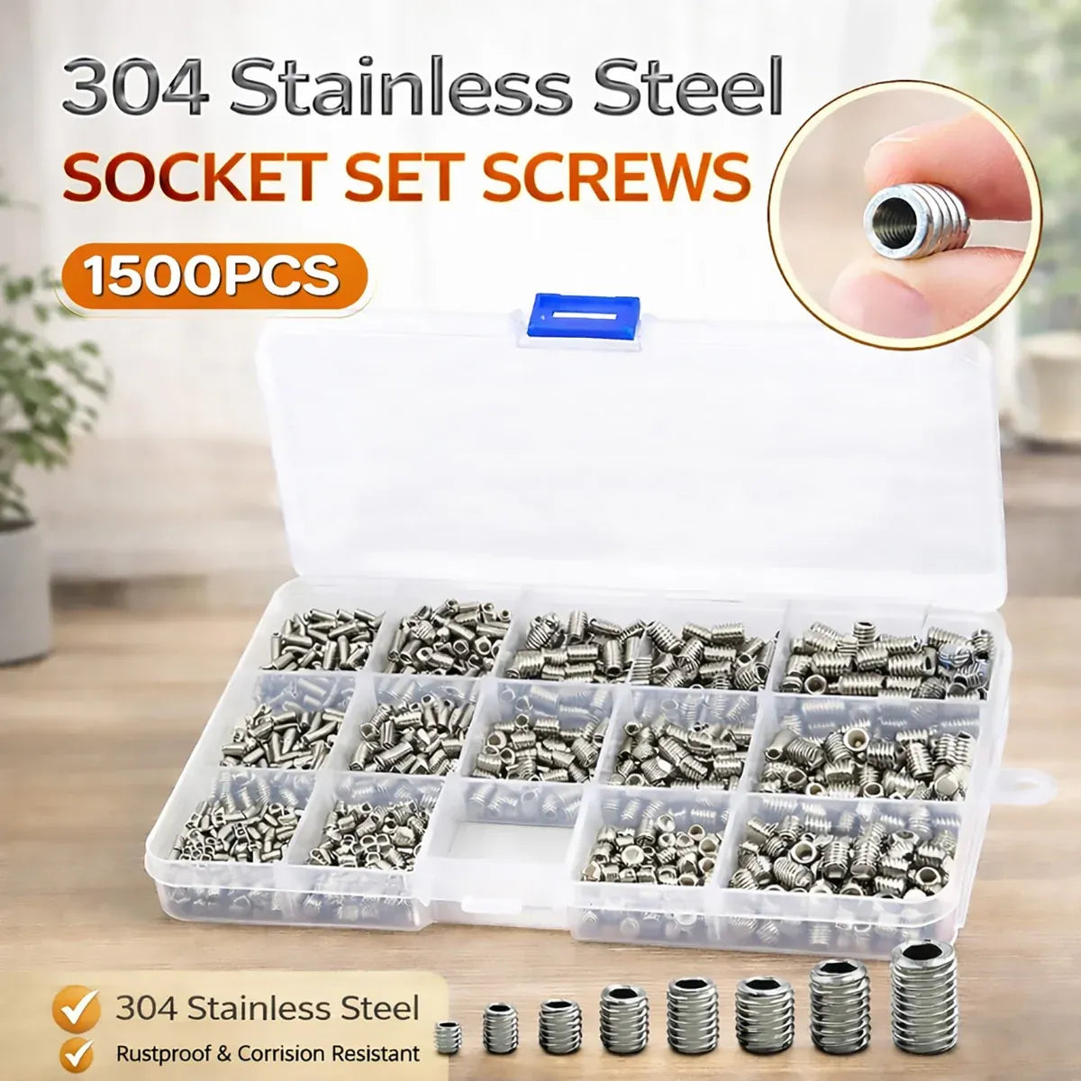 1500Pcs Stainless Steel Bolts Screws Kit Assorted Mechanical Fastener Hardware