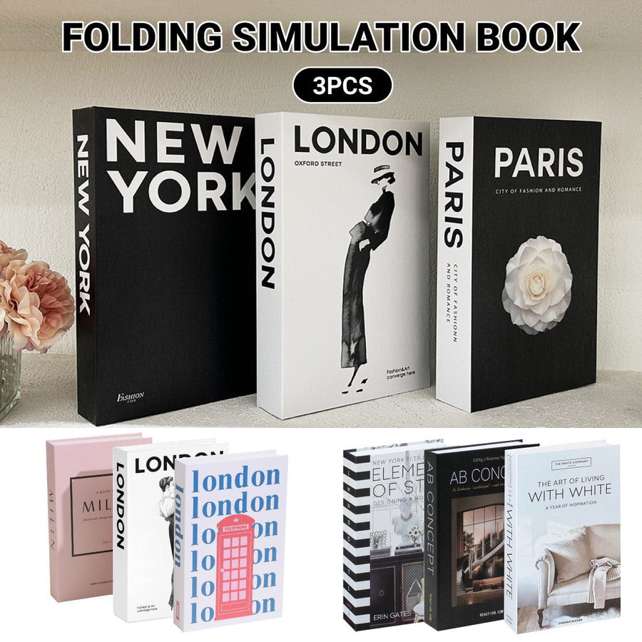 3 PCS Modern Decorative Books Set Foldable Fake Books for Display City Theme - C
