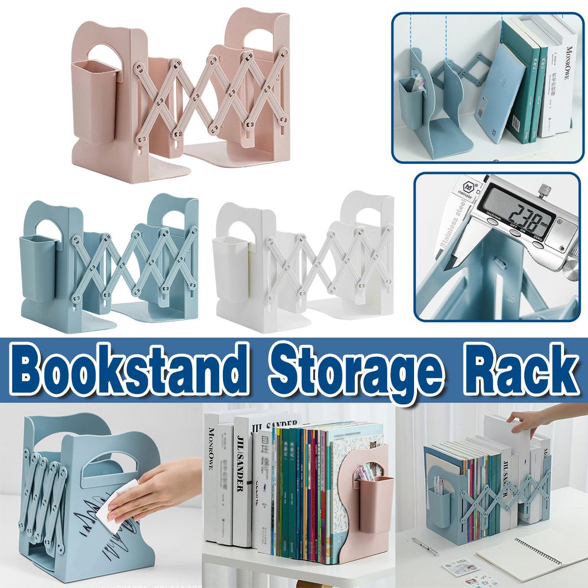 Retractable Book Stand Desk Organizer Adjustable Storage Rack with Pen Holder - White