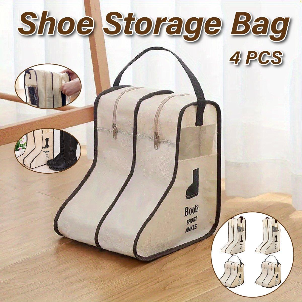 4PCS Beige Travel Shoe Bag Home Boot Storage Visual Dustproof Long Short Covers