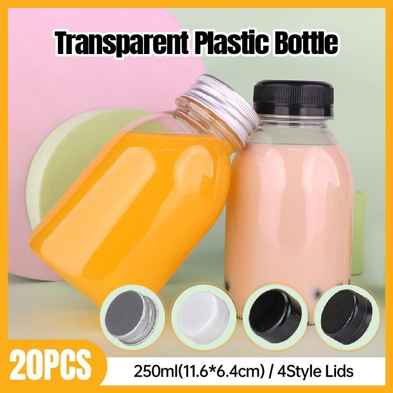 20pcs 250ml Reusable Plastic Juice Bottles 38mm Caliber Clear Beverage Container - Bottle-20pcs-Glossy -Black