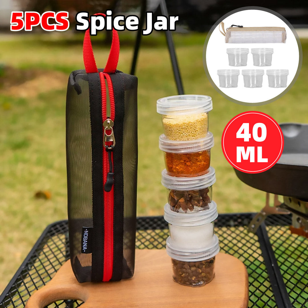 5PCS Outdoor Camping Spice Container Set Travel BBQ Seasoning Storage Box Use - Black