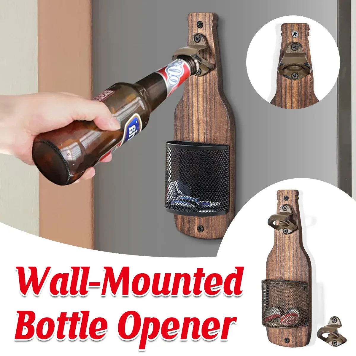 Wooden Wall Mounted Bottle Opener Solid Wood Beer Opener Rustic Home Bar Kitchen