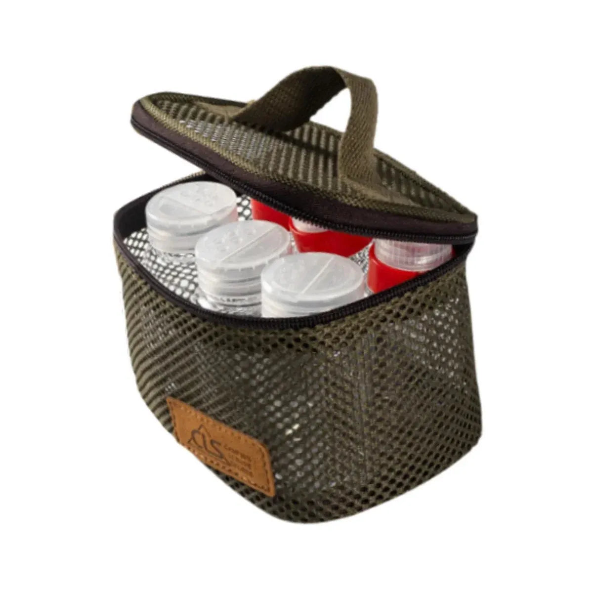 6pcs Mini Seasoning Bottle Set Portable Kitchen BBQ Camping Spice Container Box - Mesh Bag-Green