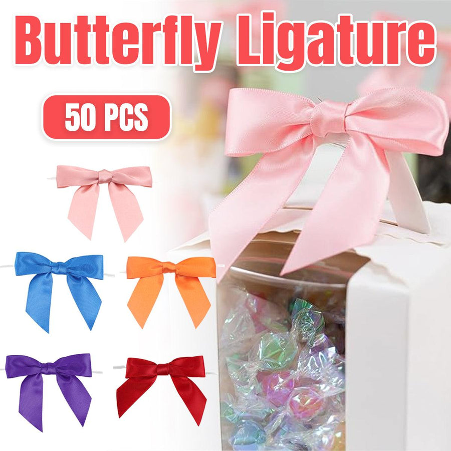 50pcs Bow Gift Packaging Sealing Tie Drawstring Baking Wrap Bag Decorative Ties - Red
