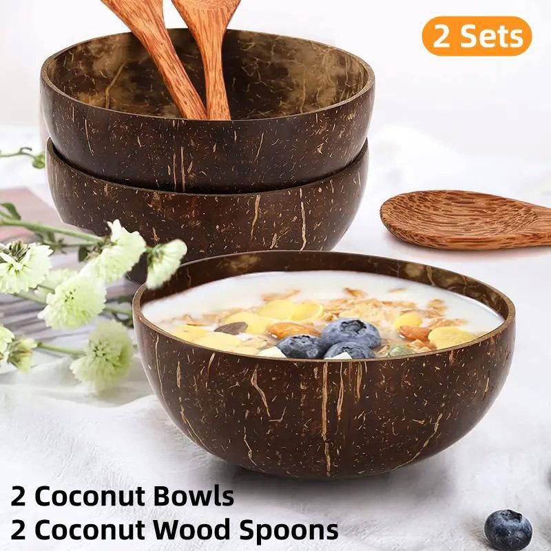 2Sets Natural Coconut Shell Bowls Dessert Fruit Salad Serving Bowls
