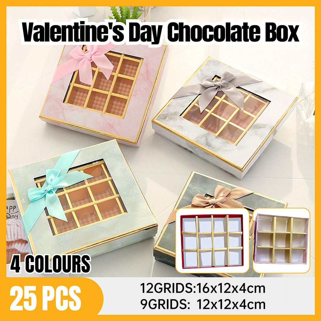 25X Valentines Day 9/12Grids Chocolate Box Gourmet Desserts Gift Display Window - Gray 9Grids-12-12-4-25pcs