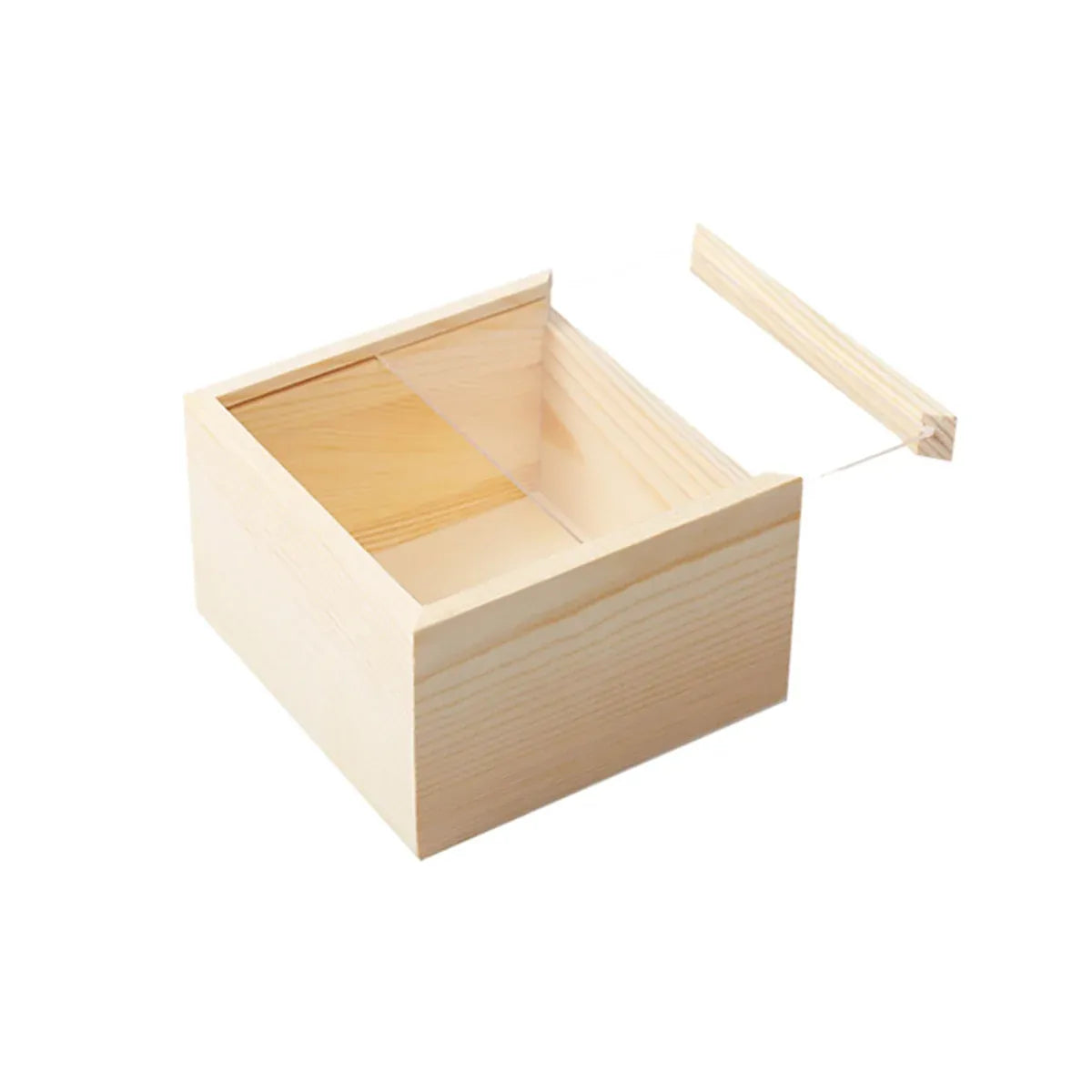 Solid Wood Storage Box with Acrylic Sliding Lid Pull Out Gift Packaging Case - 15x15x8cm
