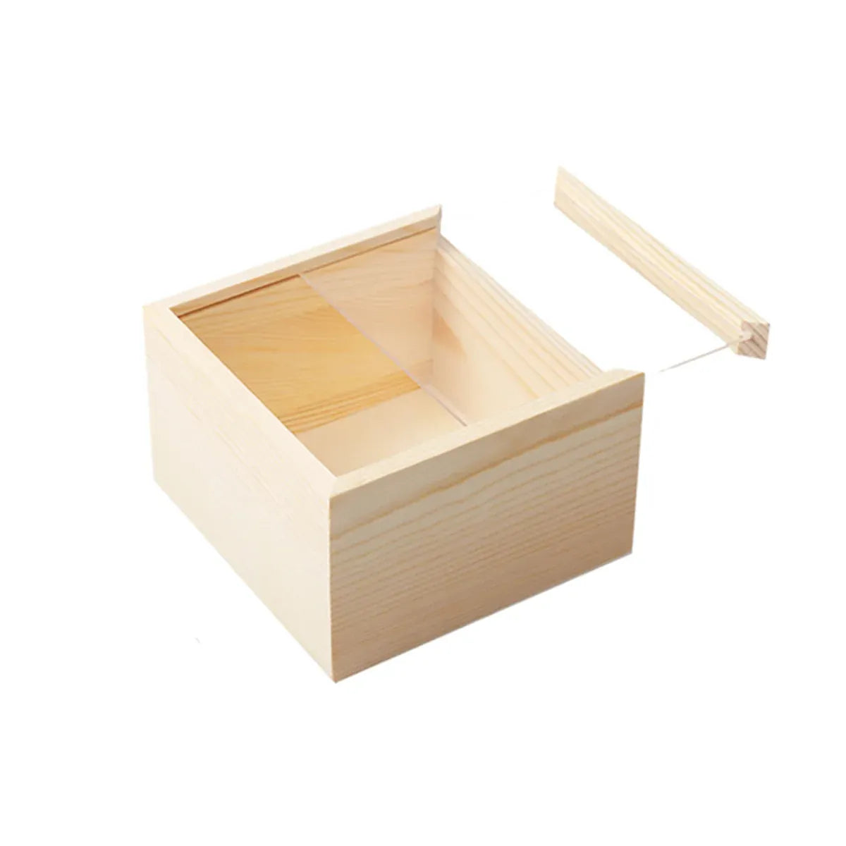 Solid Wood Storage Box with Acrylic Sliding Lid Pull Out Gift Packaging Case - 20x20x10cm