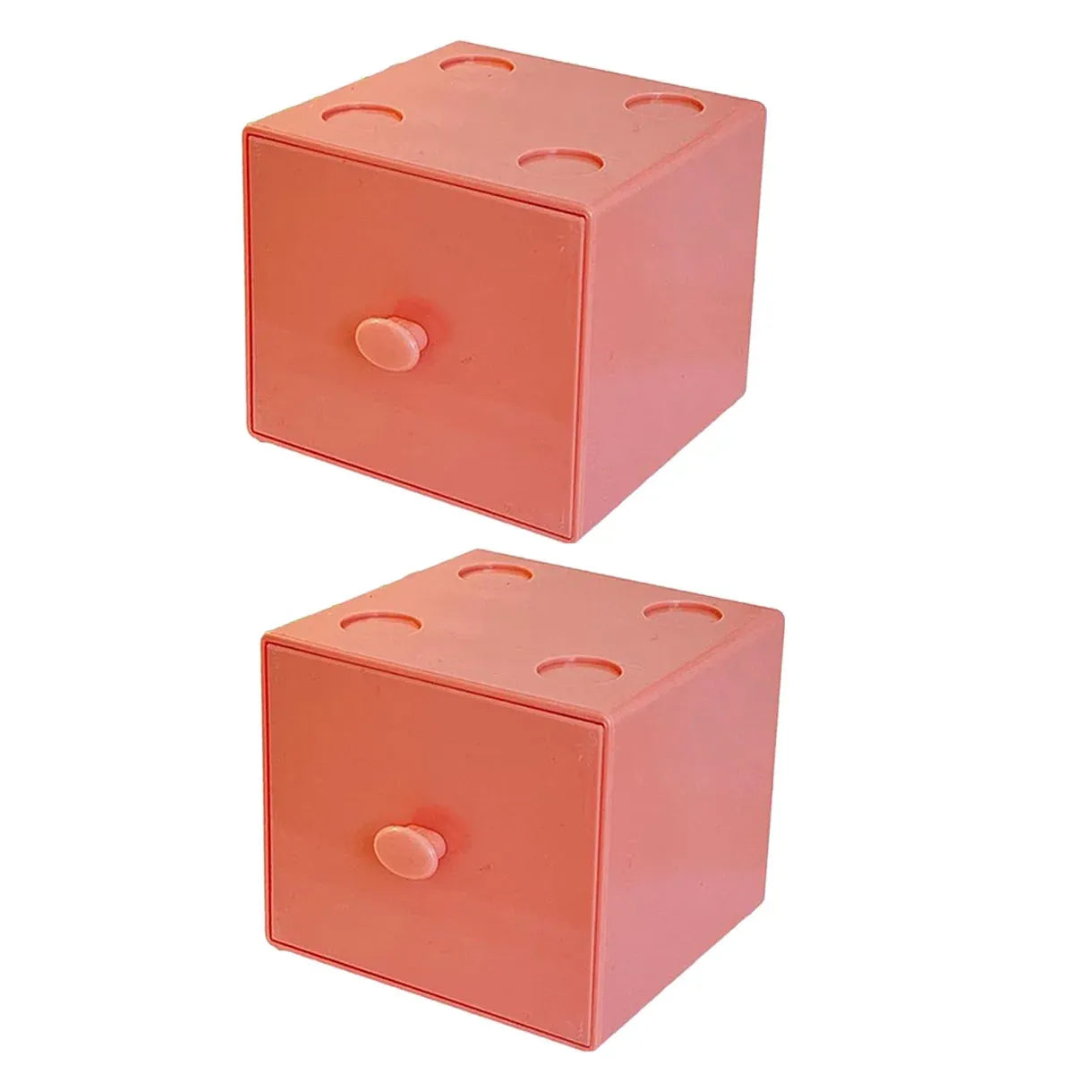 Storage Box 2PCS Desktop Square Stackable Drawers Organizer for Office Home - Pink