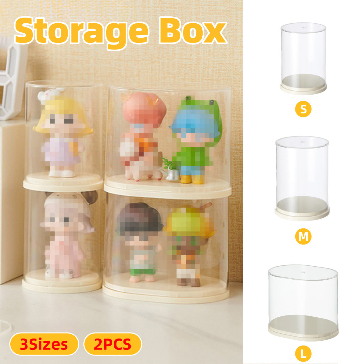 2pcs Clear Acrylic Display Case Transparent Box for Collectibles Dolls Figures - S