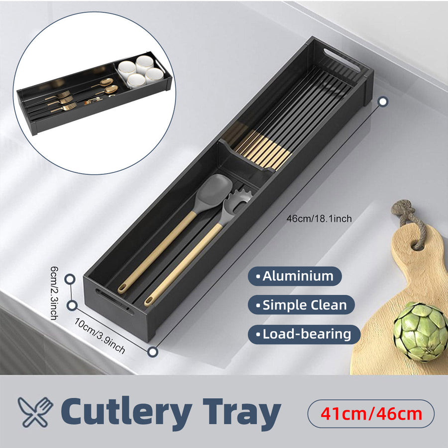 Kitchen Cabinet Drawer Cutlery Tray Utensil Organiser Insert Divider Storage - 41x10cm