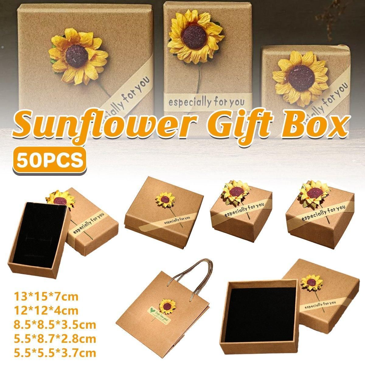 50pcs Kraft Paper Sunflower Applique Jewelry Gift Box Packaging Craft Supplies - 12*12*4cm��Box��