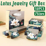 50pcs Blue Vintage Lotus Jewelry Box Paper Packaging Gift Boxes for Jewelry - 12*12*4cm(Box)