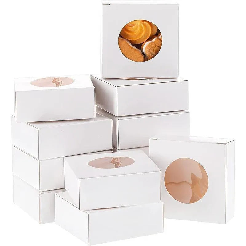 50PCS Handmade Soap Paper Box Round Window Kraft Black White Candy Biscuit Box - White-50pcs 7.5*7.5*3CM