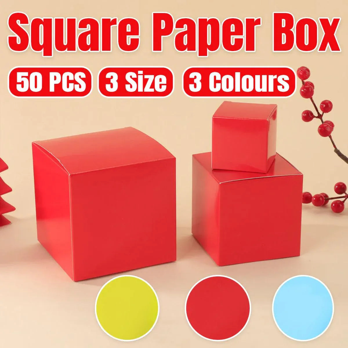 50pcs Colourful Square Paper Boxes Gifts Packaging Craft Supplies Storage Boxes - Blue-10x10cm