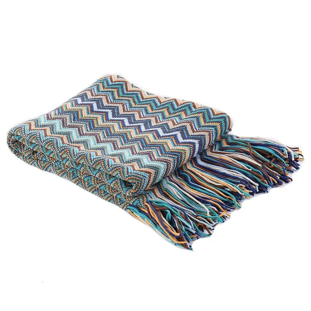 Peacock Blue Houndstooth Bed Runner Decorative Throw for Hotel or Home Bedding - 60x230cm